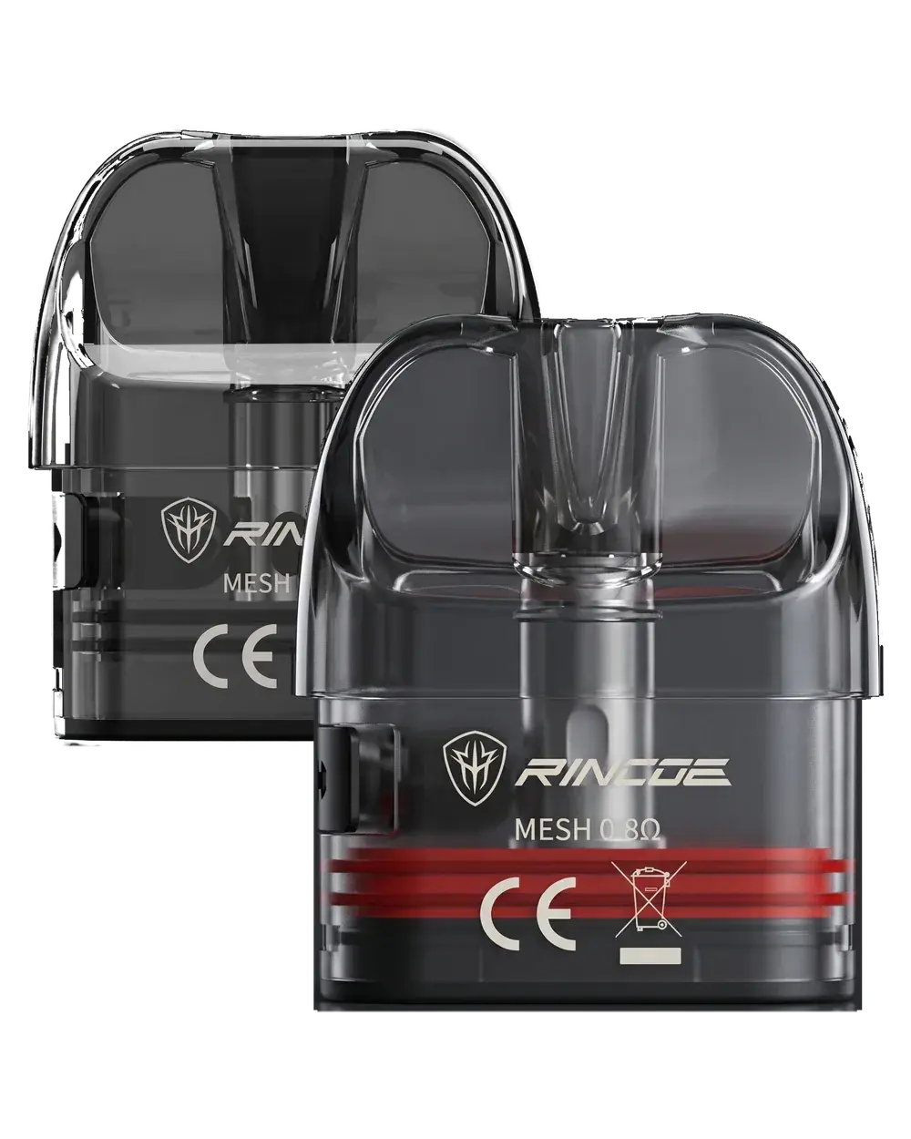 RINCOE Jellybox V pod cartridges, Mesh 0.8Ω (red stripes) and Mesh 1.0Ω, studio photo