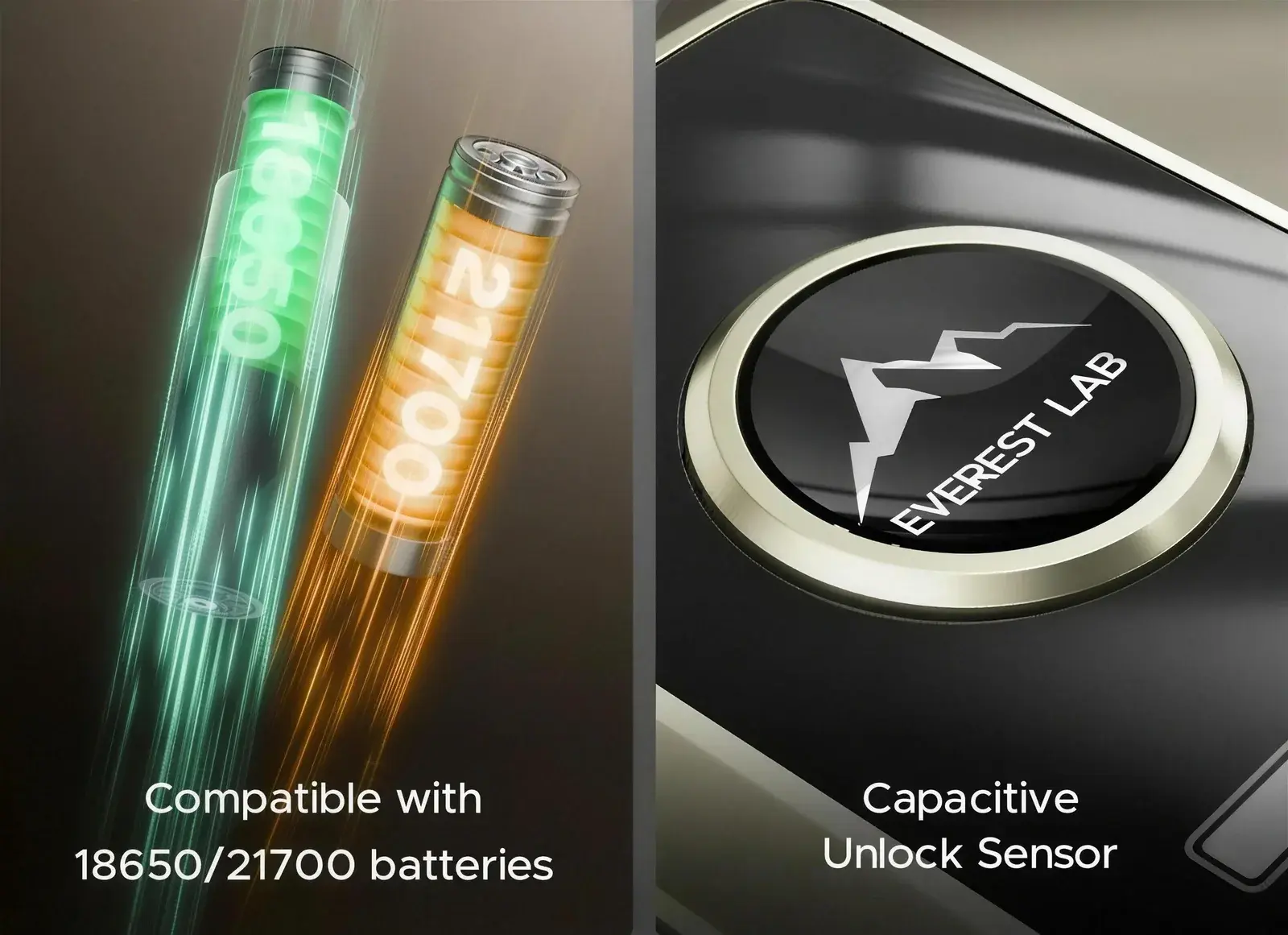 VOOPOO's DRAG X3 poster — 18650 and 21700 cells, and the capacitive unlock sensor