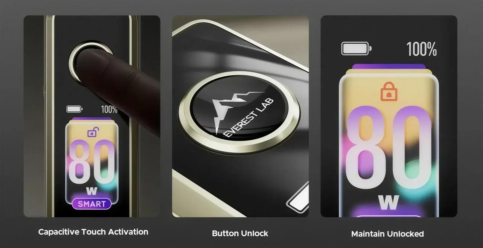 VOOPOO's DRAG X3 poster — capacitive touch, button unlock and stay unlocked