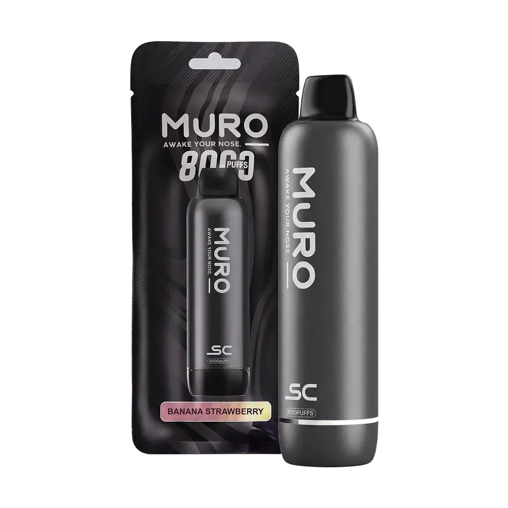 Muro SC 8000 Puffs, Banana Strawberry — device with its pouch