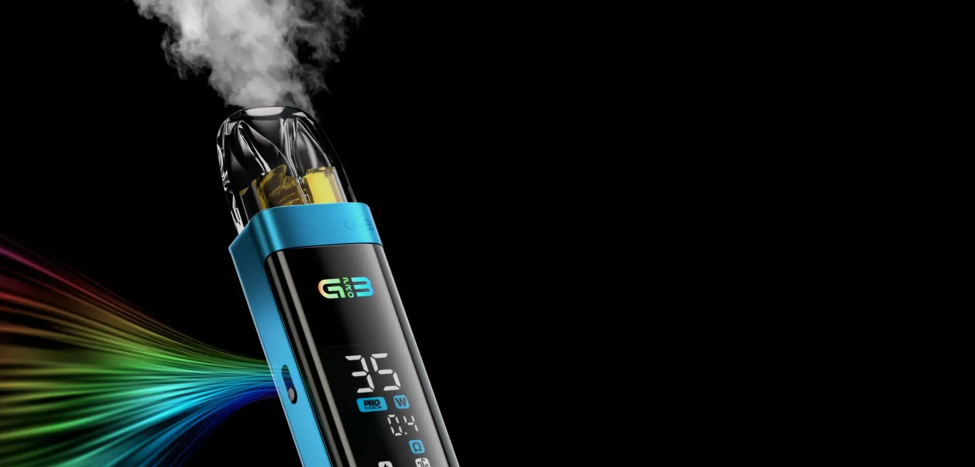 Frame from UWELL's Caliburn G3 Pro animation — air drawn in through the side airflow valve