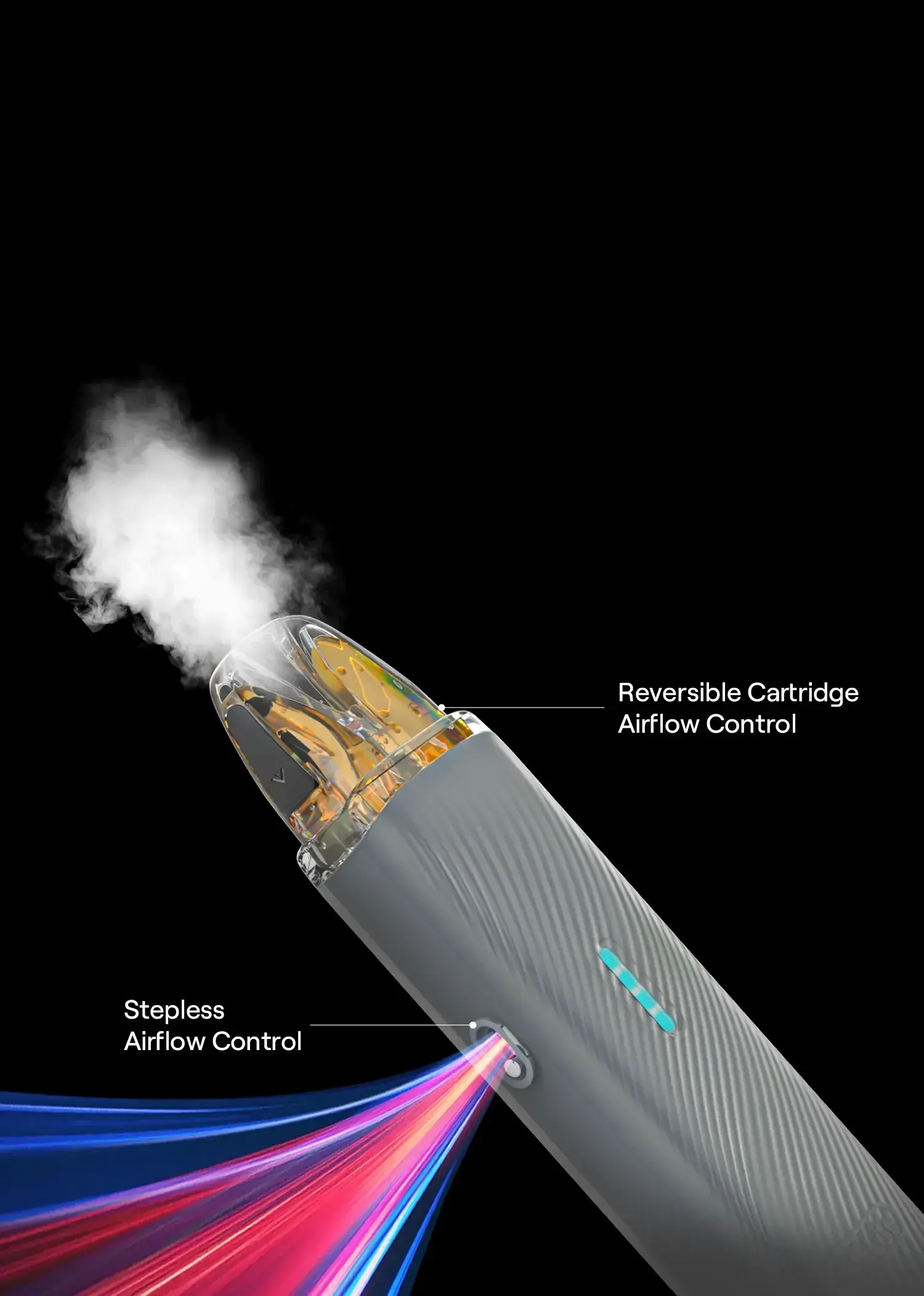 Official UWELL poster — reversible cartridge and stepless airflow control (phone version)