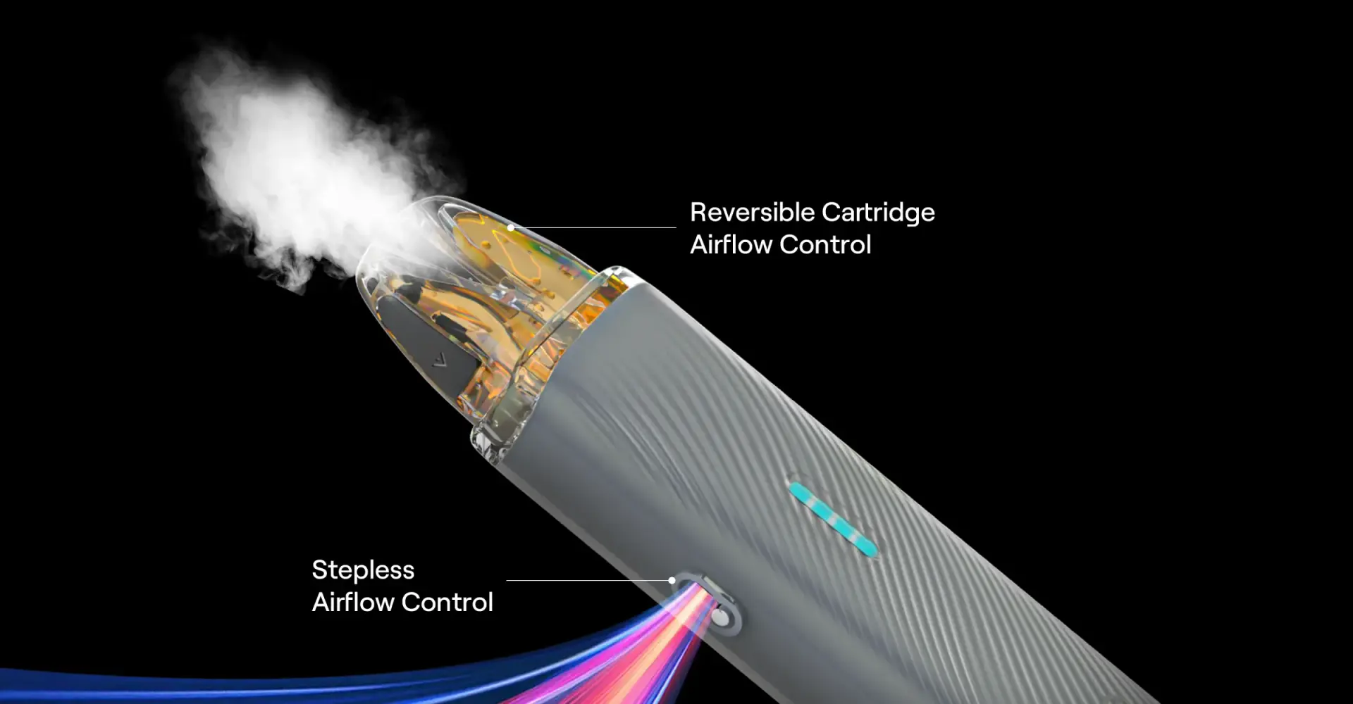 Official UWELL poster — reversible cartridge airflow control and stepless airflow control
