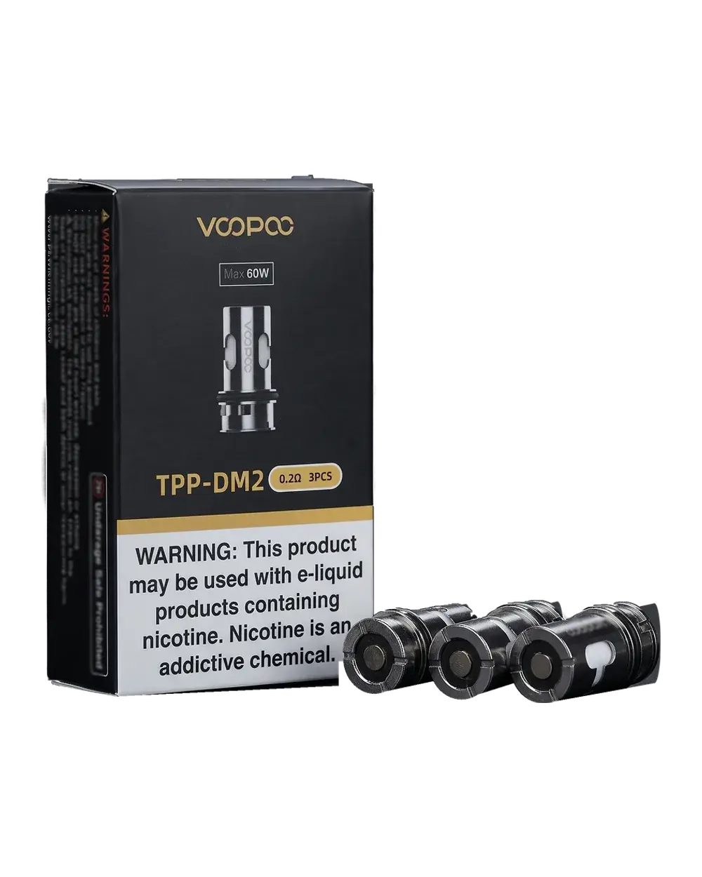 VOOPOO TPP-DM2 0.2Ω coil box with three coils, studio photo