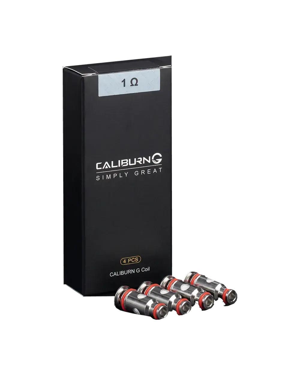 UWELL CALIBURN G 1.0Ω coil box with four coils, studio photo