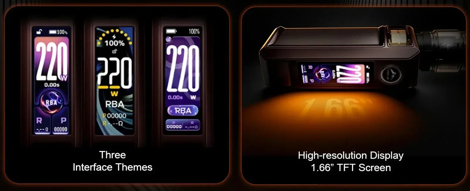 VOOPOO's DRAG 6 poster — three interface themes and the 1.66-inch TFT screen